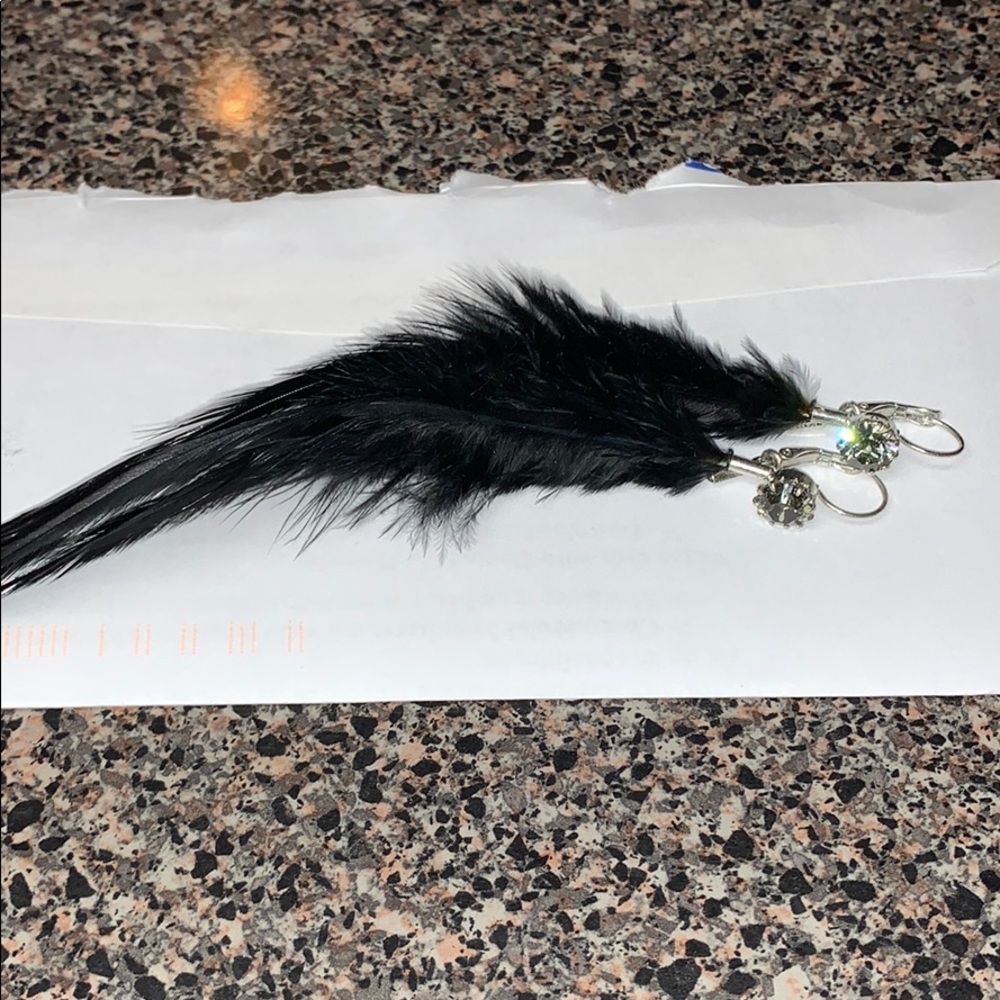 Rodrigo Otazu black feather and Swarovski earrings